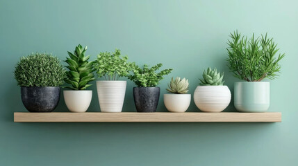 Fototapeta premium green square frame and a group of indoor plants on a bookshelf. Minimal composition