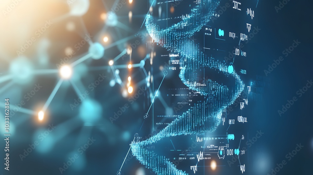 Aufkleber abstract digital representation of a dna helix with data and network connections