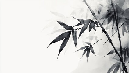 Obraz premium Black ink drawing of a bamboo tree, white background