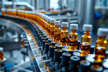 Obraz premium Pharmaceutical Manufacturing. Pharmaceutical Optical Ampule Inspection Machine. Inspects Medical Vials and Ampules for Particulates in Liquid and Container Defects. Vaccine Manufacturing