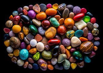 Fototapeta premium Silhouette of Varied Pebbles and Stones on Black Background - Geology and Earth Science Concept