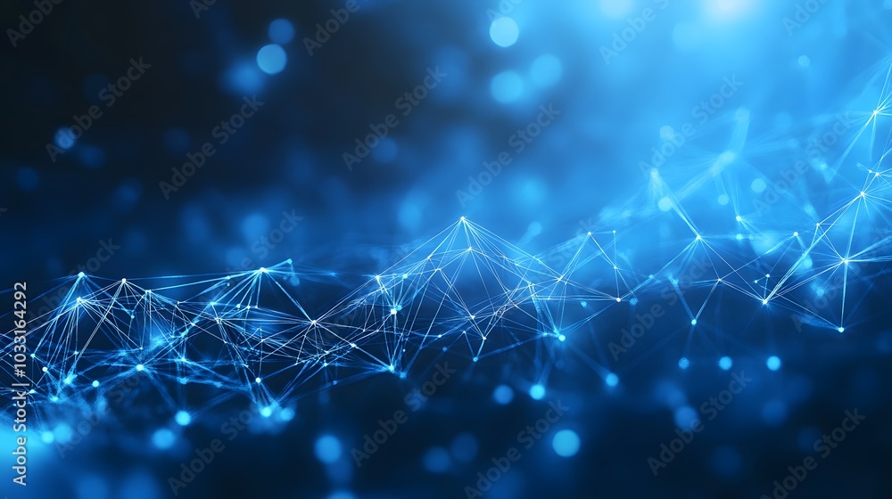 Poster abstract blue network with glowing points and lines