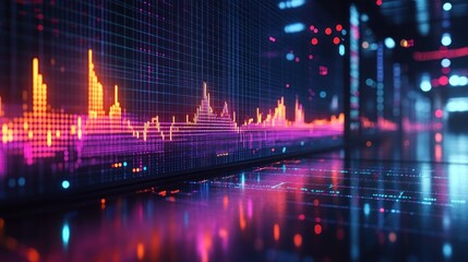 Obraz premium A digital visualization of sound waves with vibrant colors and a futuristic aesthetic.