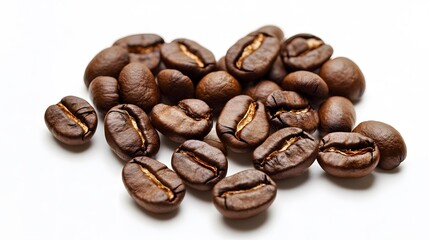 Obraz premium Heart shape of roasted coffee beans isolated on a white background.