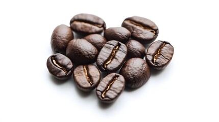 Naklejka premium Heart shape of roasted coffee beans isolated on a white background.