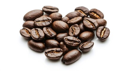 Fototapeta premium Heart shape of roasted coffee beans isolated on a white background.