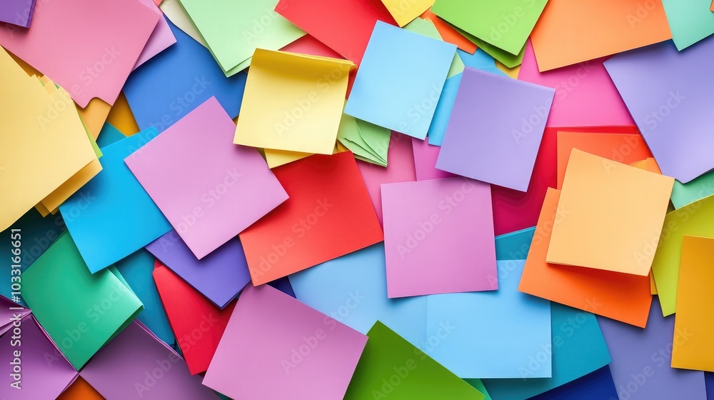 Poster colorful assorted sticky notes on a table surface