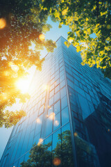 modern office building with green leaves