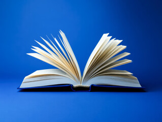 Fototapeta premium Open book on blue background