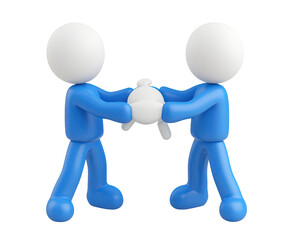 Two characters exchanging an object.