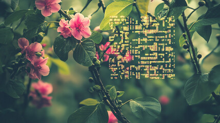 QR code on pink flower background