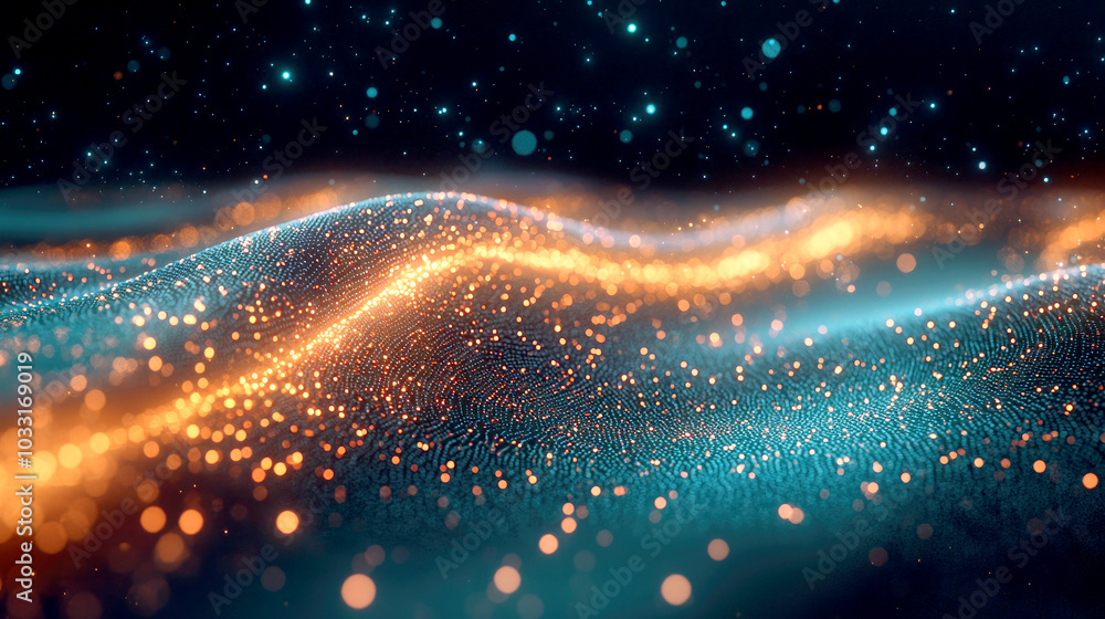 Aufkleber a mesmerizing wave of glowing particles creating a dynamic, digital landscape.