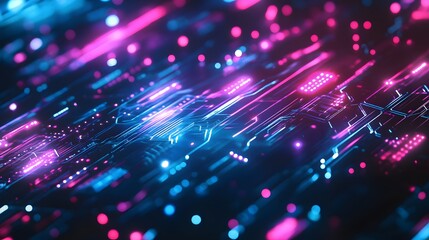 Fototapeta premium Abstract Futuristic Circuit Board with Neon Blue and Pink Lights