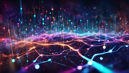 Obraz premium A vibrant abstract representation of interconnected data points and neural networks.