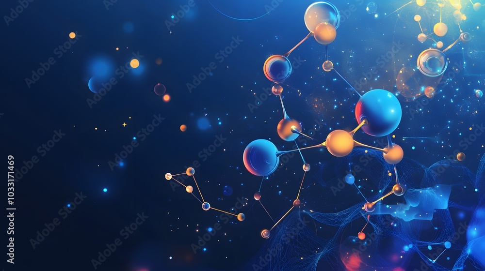 Aufkleber abstract molecular structure with interconnected spheres and a glittering background