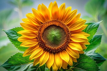 Stunning Yellow Sunflower with Leaves on Transparent Background for Nature Enthusiasts
