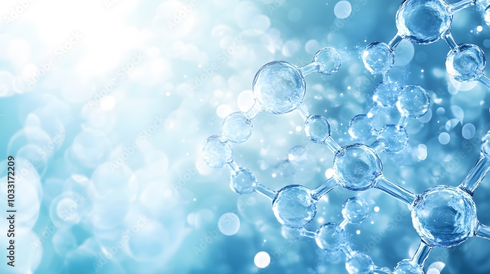 Aufkleber abstract molecular structure with blue and white bokeh background