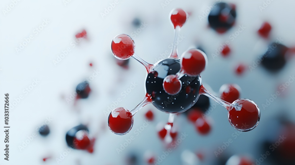 Poster a macro view of a molecular structure with red and black spheres