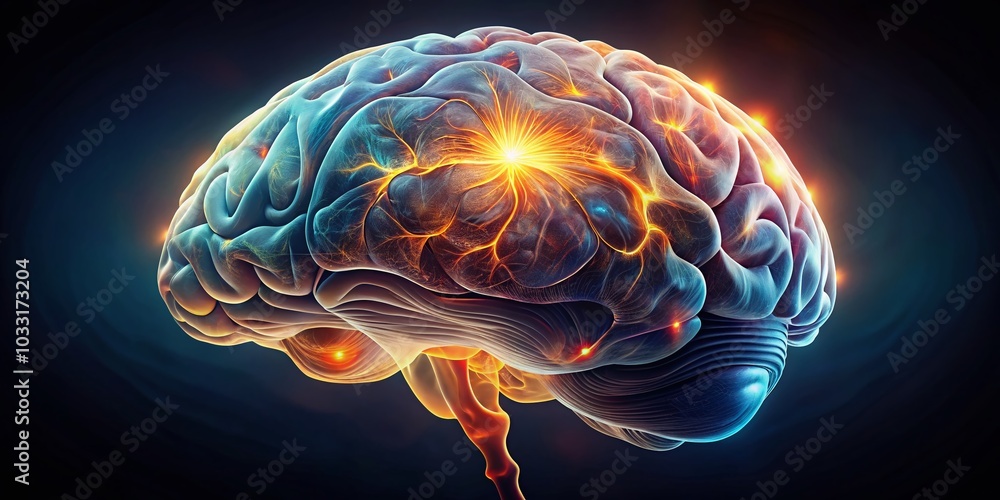 Poster surreal bottom view brain illustration on black background for unique visuals and concepts