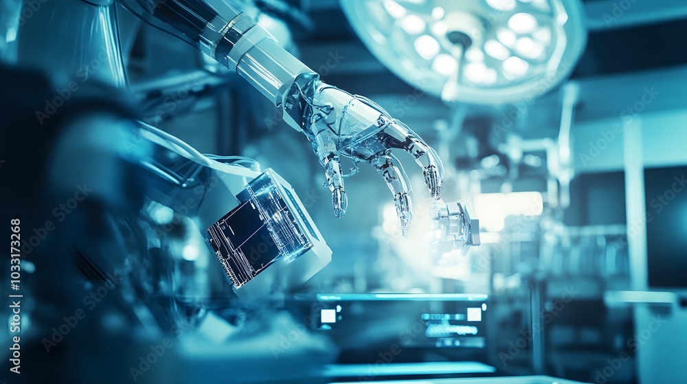 Aufkleber robotic arm performing a precise task in a medical setting