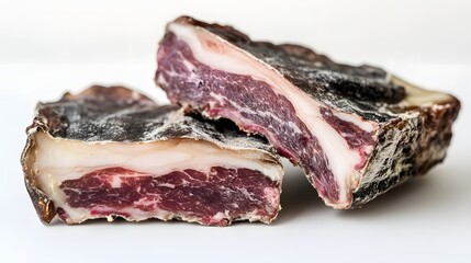 Obraz premium Guanciale, dry cured pork cheek isolated on white background. 