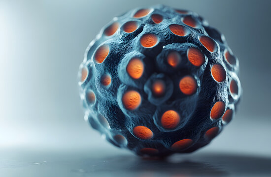 A highly detailed and realistic illustration of a virus cell, rendered in high definition