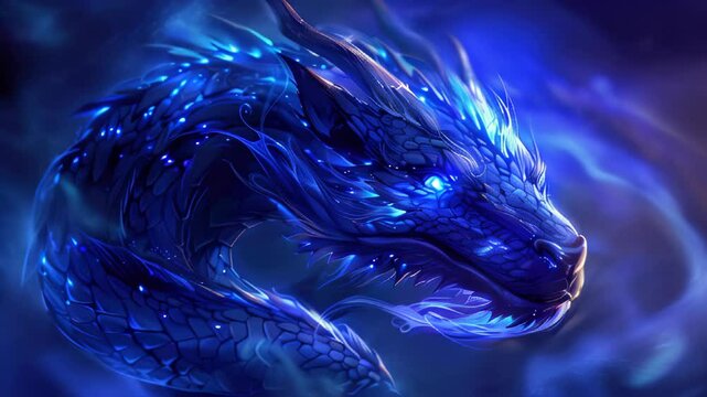 A stunning blue dragon emerges from the shadows in a mystical realm filled with magic and wonder