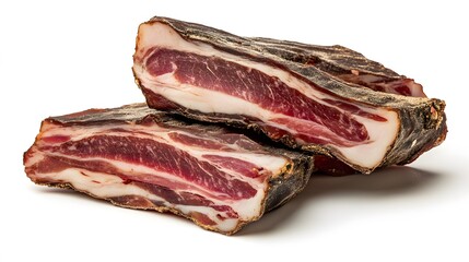 Obraz premium Guanciale, dry cured pork cheek isolated on white background. 