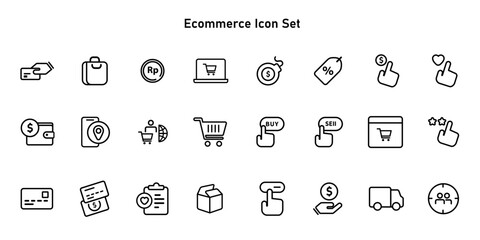 ecommerce icons e-commerce online shopping icon set collection stroke line outline simple style of buy sell cart payment delivery
