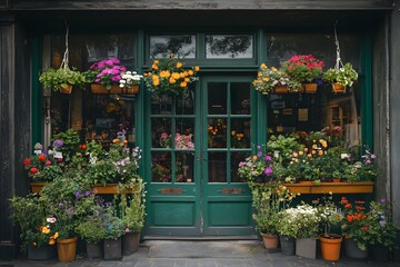 Obraz premium Charming Flower Shop Exterior on a Street
