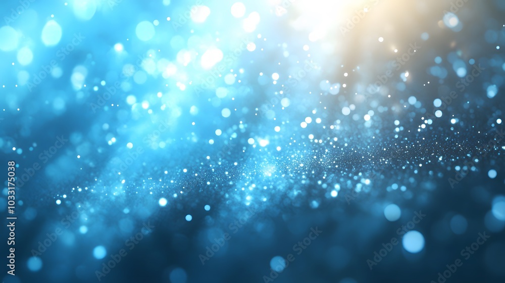Poster abstract blue background with glowing lights and bokeh effect