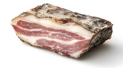 Guanciale, dry cured pork cheek isolated on white background. 