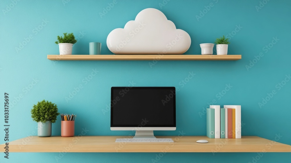 Poster efficient home office with cloud storage and file sharing solutions for seamless remote a peaceful a