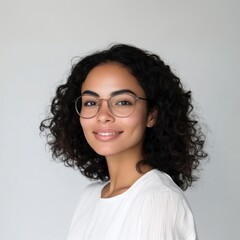 Smiling woman with curly hair