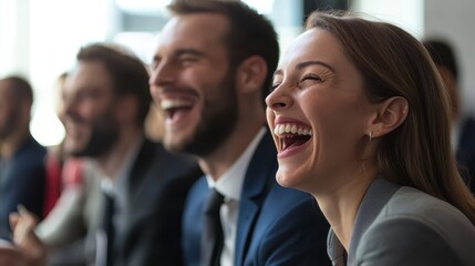 Obraz premium Coworkers Enjoying Laughter in Business Attire