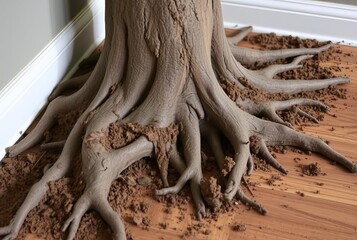 Root Intrusion Tree roots have broken through the floor bringing