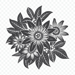 Floral Bunch with Passiflora Passion Flower Silhouette Vector Art for Design and Decoration