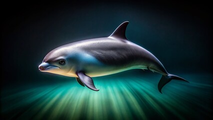 Naklejka premium Vaquita Dolphin in Majestic Black Background - Endangered Marine Life Photography