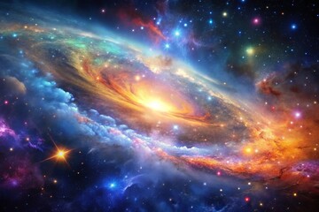 Fototapeta premium A vibrant and colorful design featuring an explosion of cosmic elements stars galaxies nebulas
