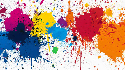 Vibrant Paint Splatter Abstract, bold flat colors create dynamic patterns, evoking energy and creativity in a modern artistic expression