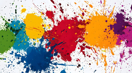 Vibrant Paint Splatter Abstract, dynamic composition of colorful splashes on a flat surface, expressing energy and creativity