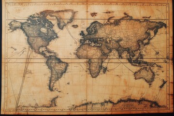 Obraz premium A historical world map showing the trade routes and exploration paths of famous explorers, tracing the history of global connections and discoveries