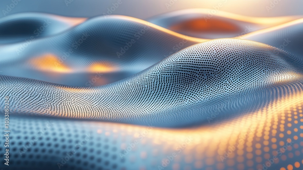 Poster abstract wave-like surface with a futuristic texture and glowing elements.