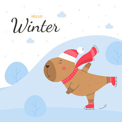 Happy holidays background with funny capybara