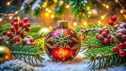 Vibrant Christmas Ornaments and Boule de Nol with High Dynamic Range Effect for Festive Decor