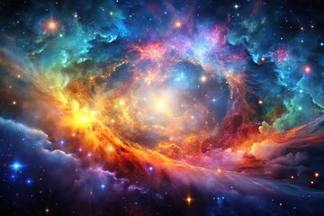 Fototapeta premium background with space - dreamlike sky view: anime wallpaper with beautiful flares and star falls, Generative AI