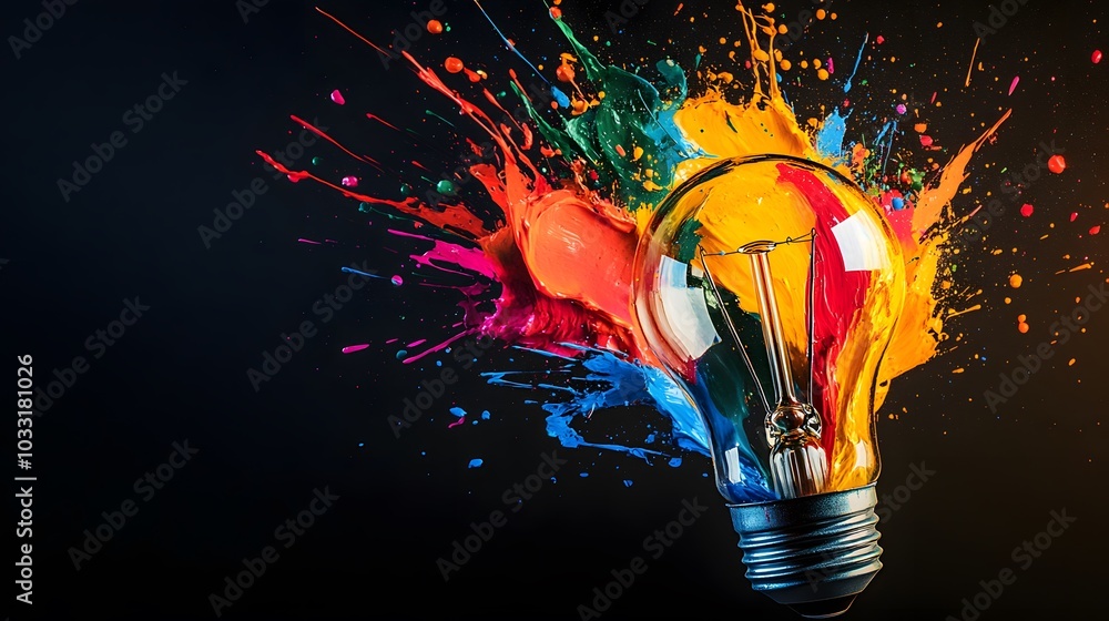 Aufkleber a light bulb exploding with colorful paint splashes