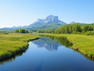 A tranquil river mirrors a mountain, representing the serenity discovered in success following a time of struggle.