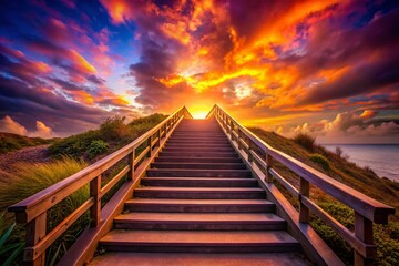 Obraz premium Vibrant Sunset Over a Stairway to Hope and Possibilities