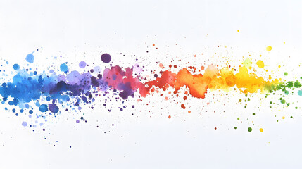 Vibrant watercolor splashes in a rainbow spectrum on a clean white canvas, perfect for creative projects and artistic expressions